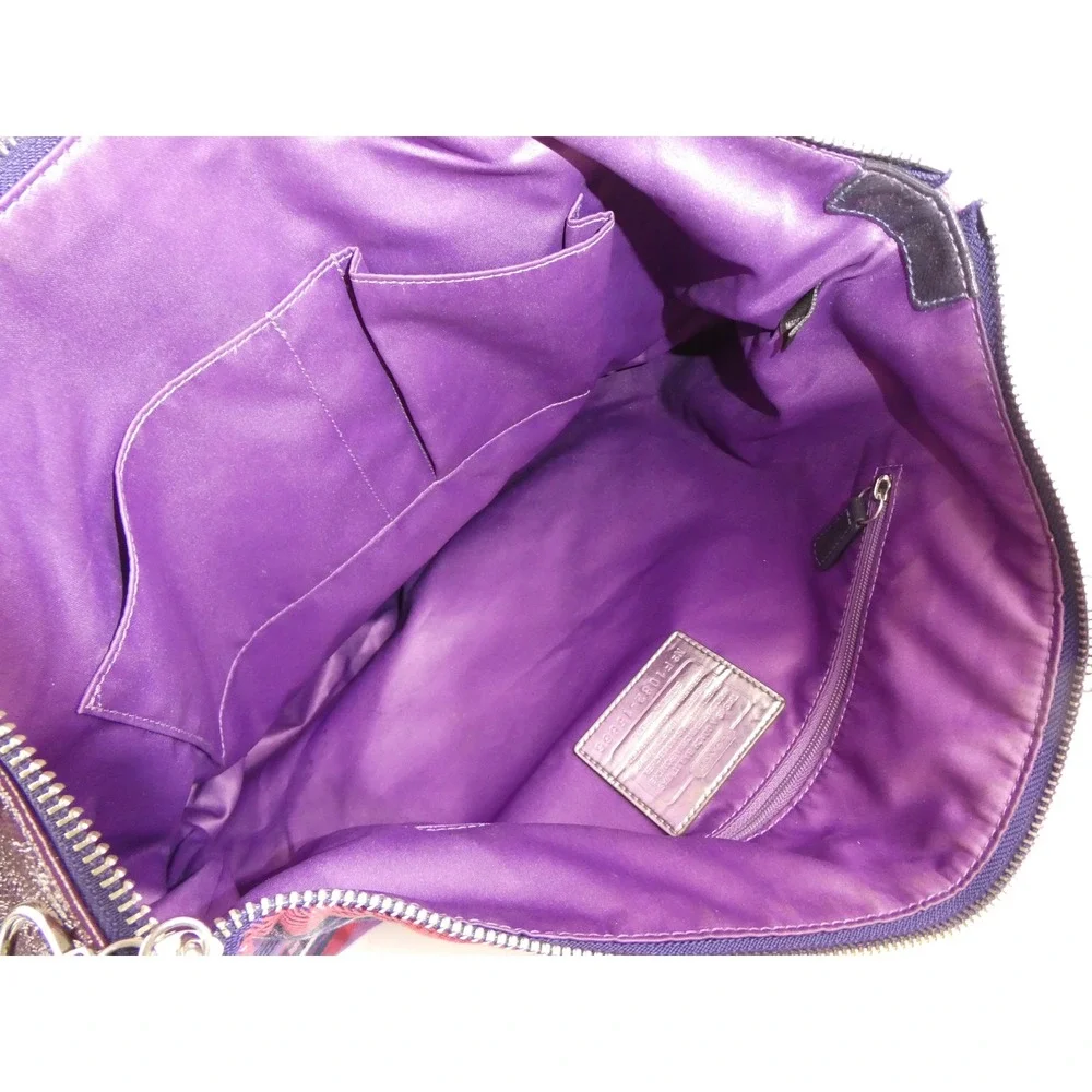 Coach Poppy Purple Plaid Large Shoulder Bag Tote 15886